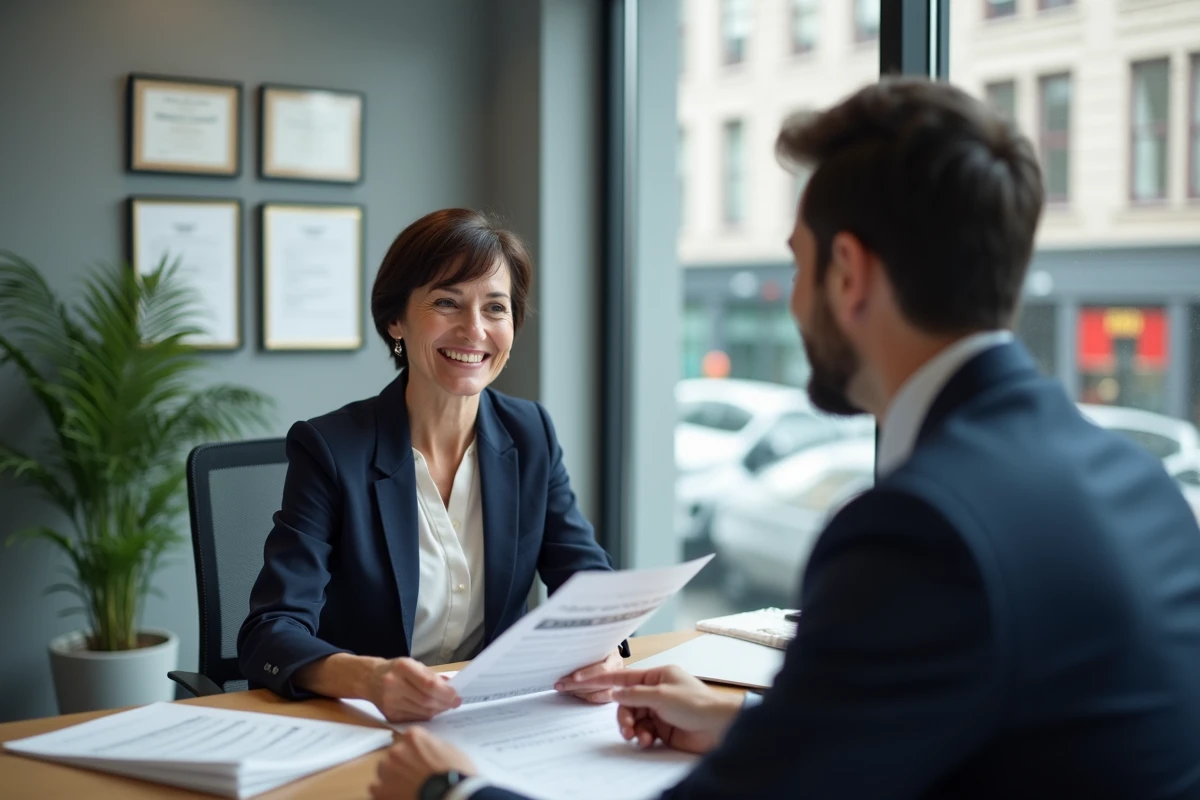 Femme consultant un conseiller financier pour obtenir des aides à l'achat d'une résidence secondaire