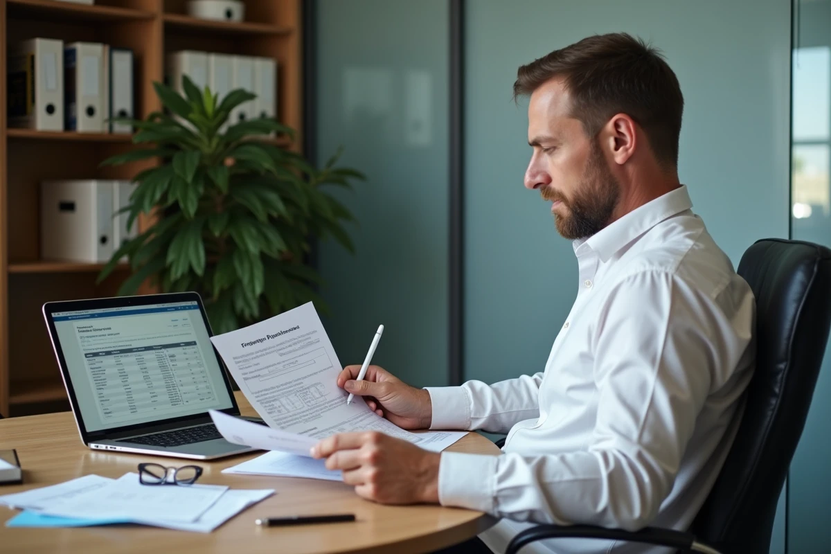 Responsable RH évaluant des rapports de performance et des données de productivité des employés dans son bureau