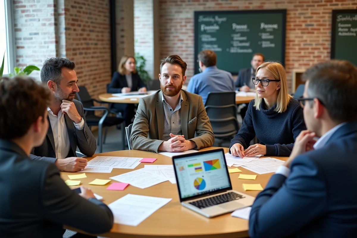 Groupe de professionnels participant à une réunion de concertation sur les étapes du plan de mobilité urbaine