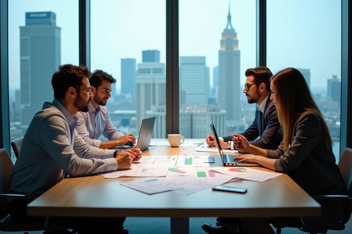 Équipe de professionnels en réunion stratégique pour améliorer la performance d'une entreprise