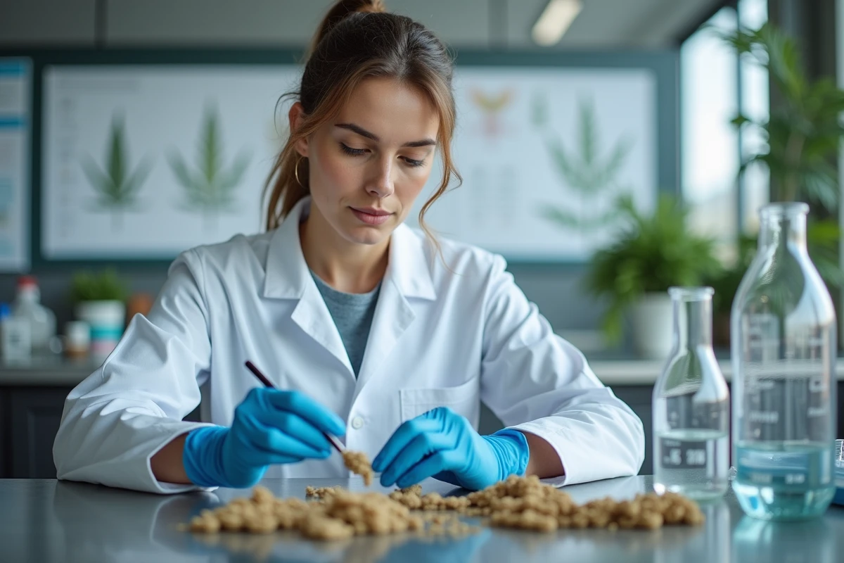 Scientifique analysant des fibres de chanvre séchées dans un laboratoire de recherche moderne