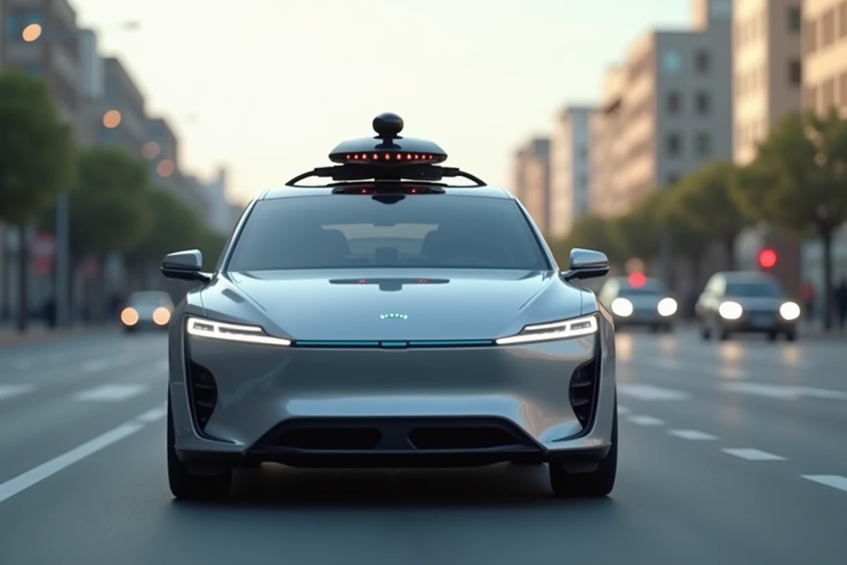 Véhicule autonome équipé de capteurs LIDAR et radar circulant en ville